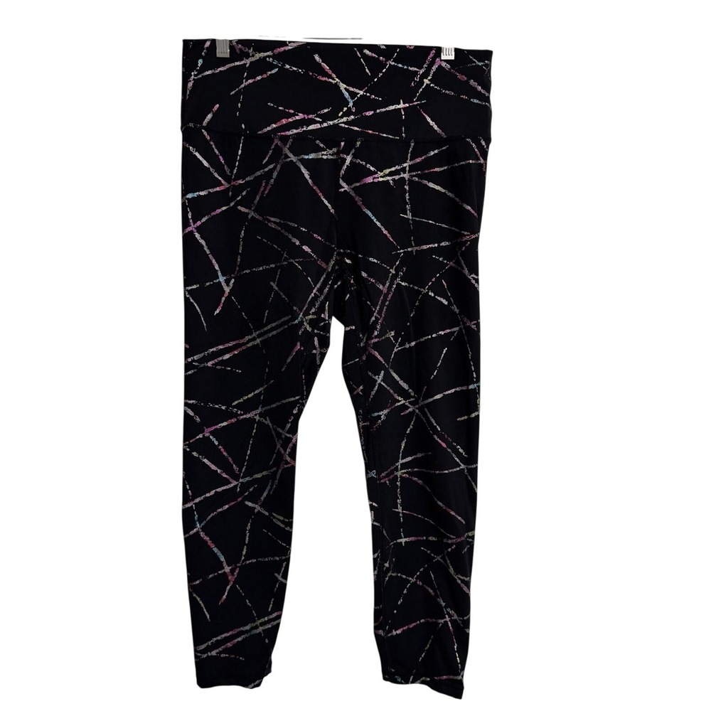 Zyia Active Black Geometric Print Leggings Women Size 12 High Waisted